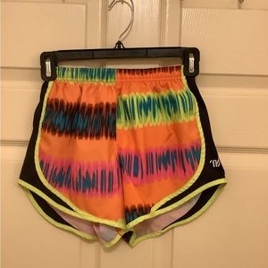 Women’s Bright Multicolor Varsity (like Nike Tempo) shorts, size XS but fits XXS
